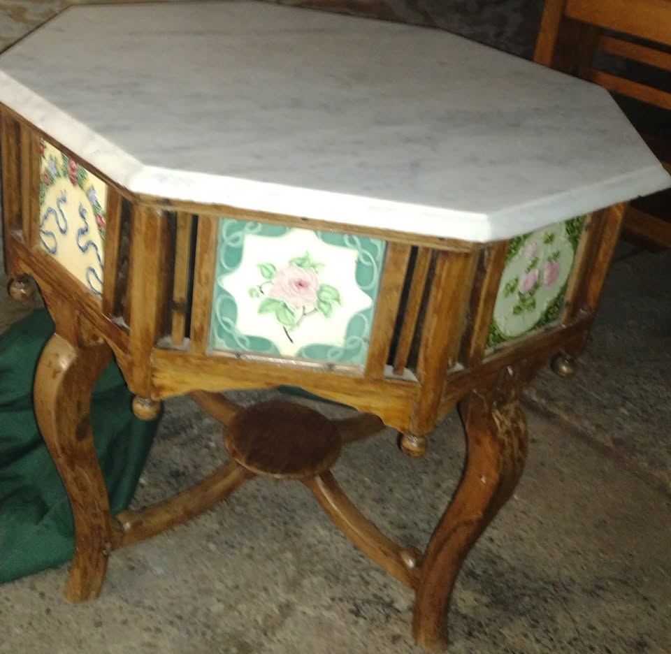 INVESTMENT PIECE: 1895 Antique Minton Hollins & Danto Kaisha Hexagonal Stand — Marble Top